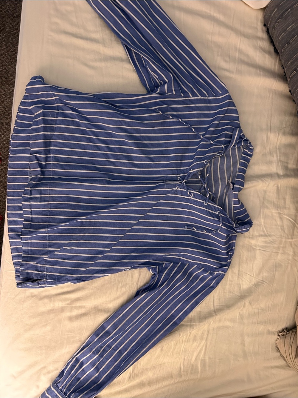 Old Navy Blue and White Striped Cotton Blouse
